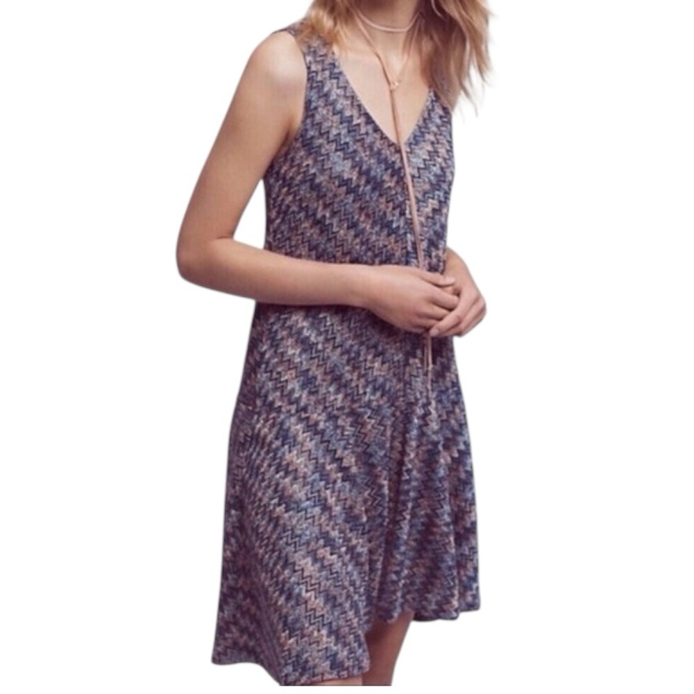 Anthropologie Maeve Westwater Chevron Knit Sleeveless Drop Waist Dress Sz Small‎